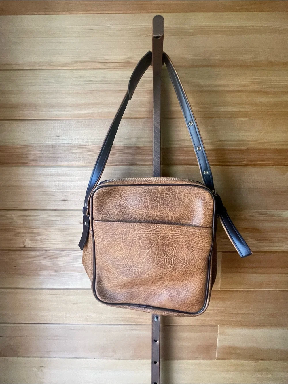 Vintage Faux Leather Brown Crossbody Bag - Classic Shoulder Bag